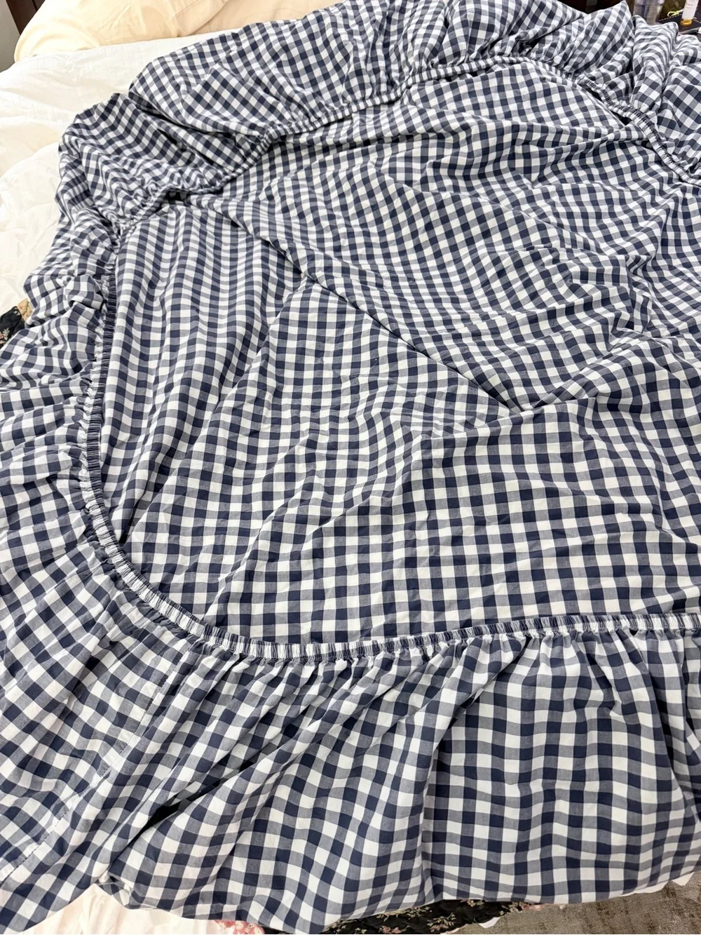 Pottery Barn Kids Blue Gingham Check Fitted Sheet Queen Size